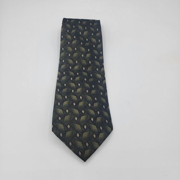 Mens Necktie Croft & Barrow Tie silk Green Black Size 57.5 By 4 In Vintage - Picture 2 of 6